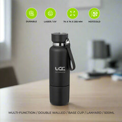 Multi-function SS Bottles, Double Wall, Base Cup, Lanyard, 500ml