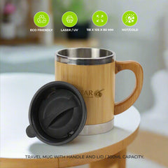 Bamboo & Stainless Steel Coffee Travel Mug with Handle and Lid