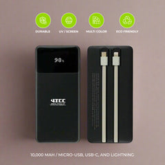 Powerbank with LED Screen 10,000 mAh and Built-in Cables