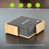 Eco- Neutral RPET Set of 6 Felt Coasters with Bamboo Stand