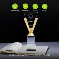 Glass Volleyball Trophy Prism Crystal Awards
