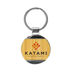 Round Bamboo and Metal Keychains