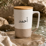 Two-toned Ceramic Mugs with Clay Bottom, Bamboo Lid