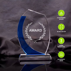 Crystal Trophy Blue Leaf (Flat Top)