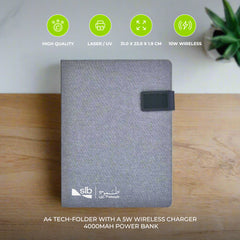 VOLOS- Giftology A4 Folder with 4000 mAh Wireless Powerbank