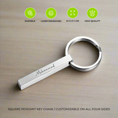 Square Strip Name Keychain Four Sides