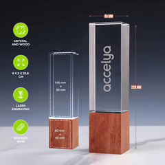 Cuboid Shaped Crystal Award with Wooden Base