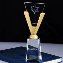 Glass Volleyball Trophy Prism Crystal Awards
