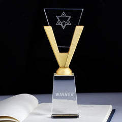Glass Volleyball Trophy Prism Crystal Awards