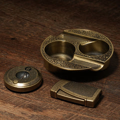 Pure Copper Cigar Smoking Set Antique Copper Cigar Cutter Ashtray And Lighter Set