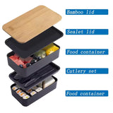 Bamboo Lunch Box with Utensils & Bag