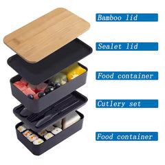 Bamboo Lunch Box with Utensils & Bag