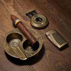 Pure Copper Cigar Smoking Set Antique Copper Cigar Cutter Ashtray And Lighter Set