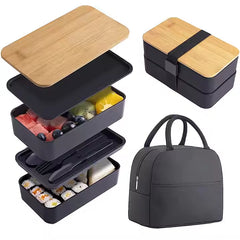 Bamboo Lunch Box with Utensils & Bag