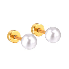 18K Gold Plated Pearl Geometric Stud Earrings – Unisex