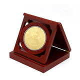Custom Metal Souvenir Gift Luxury Shiny Gold Plating Coin with Wood Box