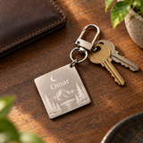 Square Laser-Engraved Logo Keychain Stainless Steel