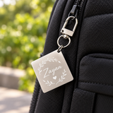 Square Laser-Engraved Logo Keychain Stainless Steel