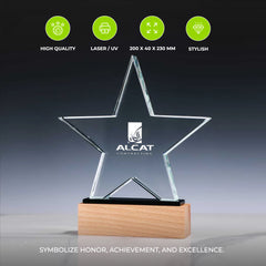 Star Shaped Crystal Awards with Wooden Base
