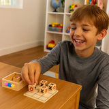 Tic-Tac-Toe Wooden Board Game with Slide Storage Box & 9 Wooden Cubes