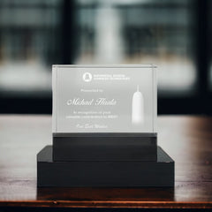 3D Laser Engraved Crystal Cuboid with Black Stand