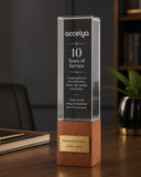 Cuboid Shaped Crystal Award with Wooden Base