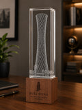 Cuboid Shaped Crystal Award with Wooden Base