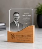 Square Crystal Award with Wooden Base
