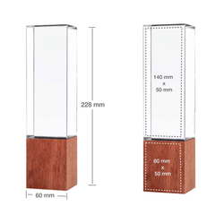 Cuboid Shaped Crystal Award with Wooden Base