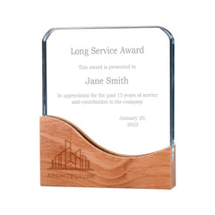 Square Crystal Award with Wooden Base