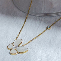 Unique Design Floral White Butterfly Gold Plated Necklace For Women