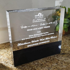 3D Laser Engraved Crystal Cuboid with Black Stand