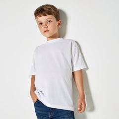 Kids White Round Neck Polyester T-Shirt