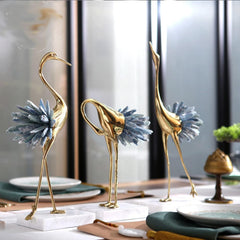 Home Natural Crystal Cooper Crane Ornaments Nordic Table Living Room Metal