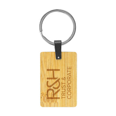 Rectangle Bamboo+Metal Keychain