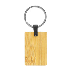 Rectangle Bamboo+Metal Keychain