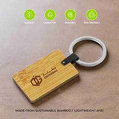 Rectangle Bamboo+Metal Keychain