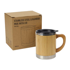 Bamboo & Stainless Steel Coffee Travel Mug with Handle and Lid