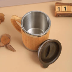 Bamboo & Stainless Steel Coffee Travel Mug with Handle and Lid