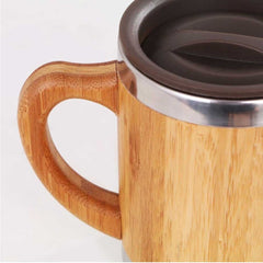 Bamboo & Stainless Steel Coffee Travel Mug with Handle and Lid