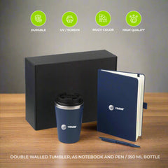 KOKSI - Giftology Set of Double Walled Tumbler, A5 Notebook and Pen