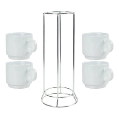 Ceramic Coffee Cups Set 4Pcs in Silver Metal Rack