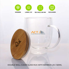 Double Wall Clear Glass Mug with Bamboo Lid