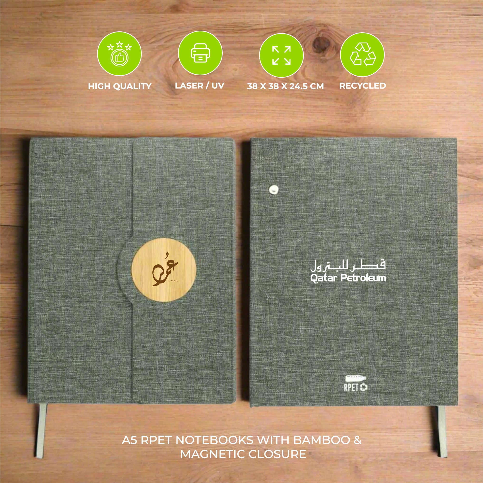 A5 RPET Notebooks with Bamboo & Magnetic Closure – Gifto Graphics