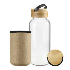 Glass Bottles with Bamboo Lid and Eco Sleeve, 1 liter