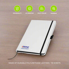 White PU Leather Cover A5 Notebooks Band Bookmark Loop