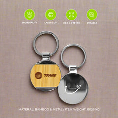 Round Bamboo and Metal Keychains