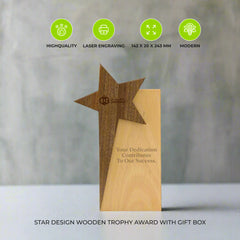 Star Design Wooden Trophy Award with Gift Box