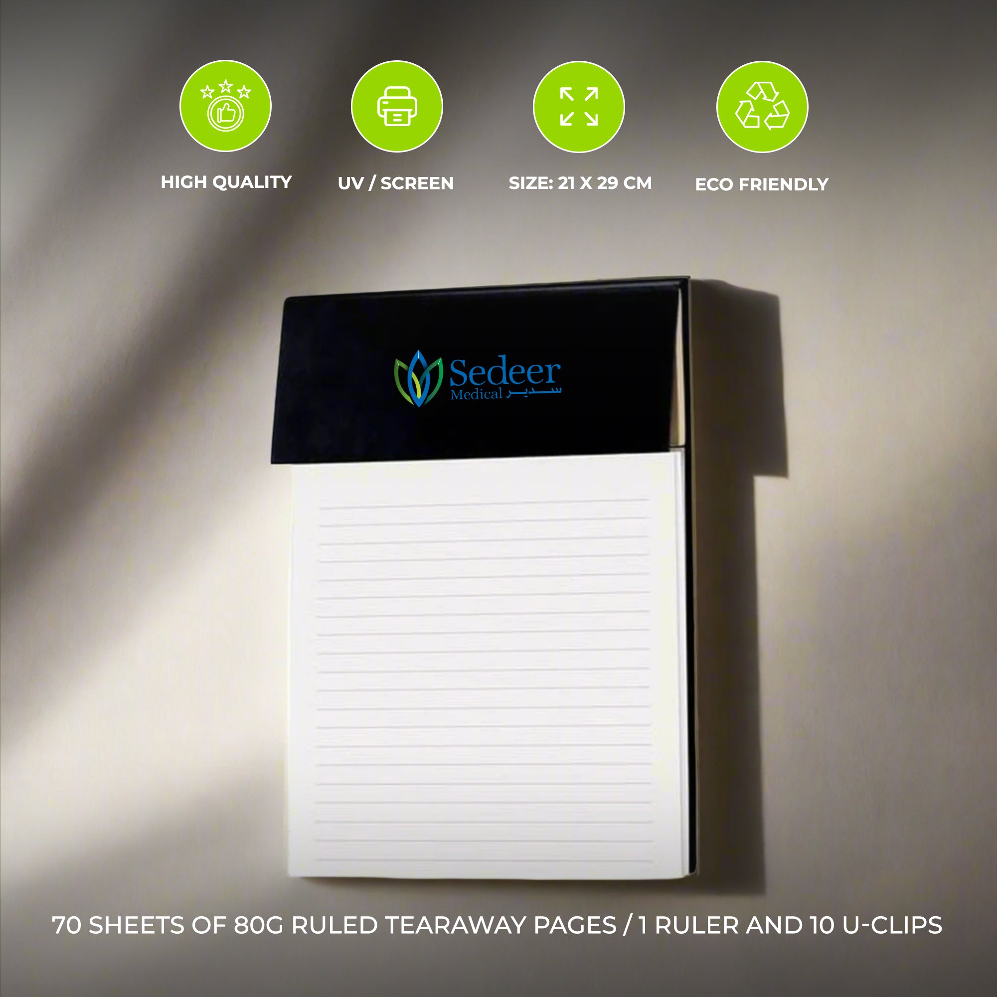 ARSLEV - A4 Ruled Desk Notepad with Pen, Ruler and U-clips – Gifto Graphics