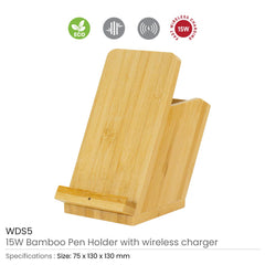 Bamboo Pen Holder with 15W Fast Wireless Charger